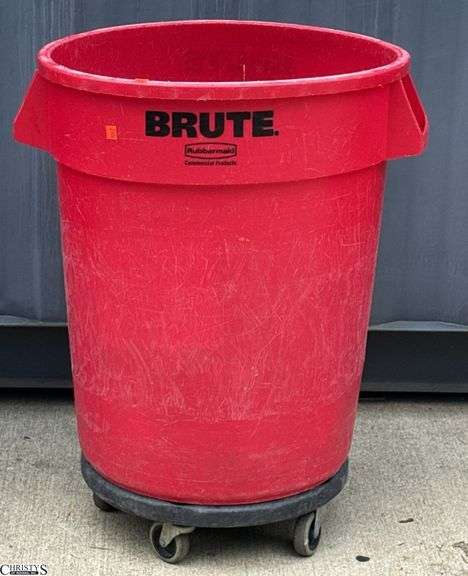 Red Brute Trash Can on Cart, 55 Gallon Approx 32" Tall image
