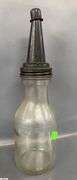 4pcs 2 Glass Motor Oil Bottles With Metal Spouts, Tallest 15"