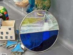 Stained Glass Religious, Lighthouse, Green Bohemian Decanter, Owl, Blue Mini Boot Vase, Trinkets