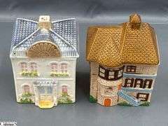 4 Ceramic Cottage Style Cookie Jars Tallest 9.5"