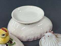 Hens On Nests, Candy Dish, Lidded Turkey, Ceramic Purse and Dress, Telephone Birds 8" Tallest