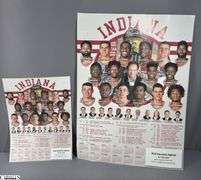 Miniature IU Basketball Autographed and 2016-2017 IU Posters. Autographs include George McGinnin, Steve Alford, Jim Crews, Damon Bailey and Others.  The large poster has a ripe.  See Photo