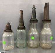 4pcs 2 Glass Motor Oil Bottles With Metal Spouts, Tallest 15"