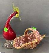 Murano Art Glass Rooster, Pottery Basket