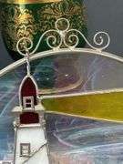Stained Glass Religious, Lighthouse, Green Bohemian Decanter, Owl, Blue Mini Boot Vase, Trinkets