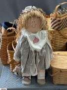 SKID with Baskets, and Faux Fruit, Breads, Wooden Doll Tallest 27", SKID is Not Included