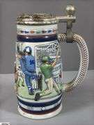 2 Baseball Steins.  Reds Stein 99 Hops House in Box and Made in Brazil Avon Baseball  Stein with Lid