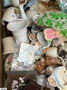 SKID With Trinkets, Candle Holders, Plate Stands, Scooby Cookie Jar, Popeye, Figural Lady Nut Cracker, Doll, Bells, Some Damage, SKID is Not Included