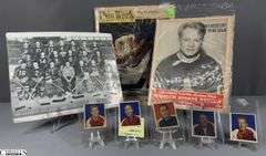 Old Hockey Memorabilia Including Six 1948 Indianapolis Ice Trading Cards, Indpls. Capitals - American Hockey League 1946-1947 Team Photo, Indpls. Capitals Hockey Club Coliseum Sports Review 1944-1945, and an Indpls. Star This Week Magazine Dated December 3, 1950 with a Hockey Cover