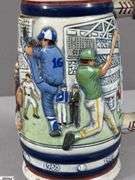 2 Baseball Steins.  Reds Stein 99 Hops House in Box and Made in Brazil Avon Baseball  Stein with Lid
