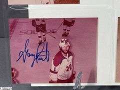 57 Indianapolis Racers Snapshots.  Mid 1970's.  Some are autographed.  Also included are Bill Estes Chevrolet Hockey Player Autographed Photos
