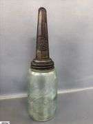 4pcs 2 Glass Motor Oil Bottles With Metal Spouts, Tallest 15"