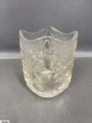 Hofbauer Crystal Dome, 4 Pressed Glass Horse Heads, Swan, Lidded Dish, Candle Holder Tallest 8.5"