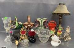 Ceramic Baskets, Vases, Birds, Candle Lamp, Mini Oil Lamps, Watch Stand, Tallest 11.5"