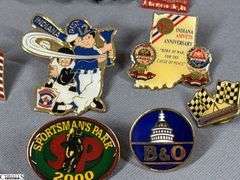Miscellaneous Pins to Include Indy 500, Brickyard 400, 2 Vintage FMC Pins (Food Machine Co.), NCAA Basketball, Little League Baseball, Sportsman's Park 2000, Mello Yello Grand Prix, Indiana Amvets and Others