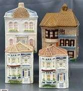 4 Ceramic Cottage Style Cookie Jars Tallest 9.5"