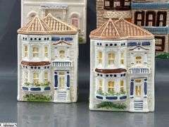 4 Ceramic Cottage Style Cookie Jars Tallest 9.5"