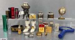 Assortment of Tobacco Related Lighters, Table Lighters, Ash Trays