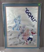 "GOAL" Framed Racers & Checkers Hockey Poster with Autographs.  Autographs include Pat Stapleton