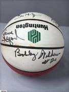 Miniature IU Basketball Autographed and 2016-2017 IU Posters. Autographs include George McGinnin, Steve Alford, Jim Crews, Damon Bailey and Others.  The large poster has a ripe.  See Photo