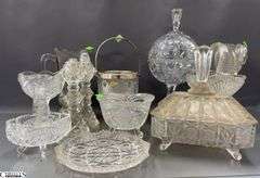 Clear Cut Glass, Crystal Compotes, Salt and Peppers, Ice Bucket, Pitchers, Dishes All Need Cleaned Tallest 13"
