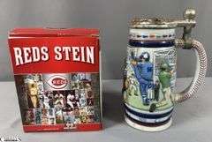 2 Baseball Steins.  Reds Stein 99 Hops House in Box and Made in Brazil Avon Baseball  Stein with Lid