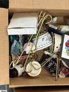 SKID With Trinkets, Candle Holders, Plate Stands, Scooby Cookie Jar, Popeye, Figural Lady Nut Cracker, Doll, Bells, Some Damage, SKID is Not Included