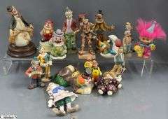 Clown Collectibles, Italy Harlequin Composite, Marked Japan and Taiwan, Tape Dispenser, Troll, Banks, Bell, Music Boxes