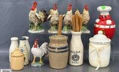 Rooster Figurines, Composite Tallest 9", Country style Kitchen Items, Jelly Belly, Canisters