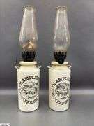 Oil Lamps, and Syrup Pitcher, Tallest 17.5"