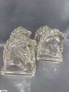Hofbauer Crystal Dome, 4 Pressed Glass Horse Heads, Swan, Lidded Dish, Candle Holder Tallest 8.5"