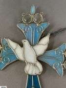 Stained Glass Religious, Lighthouse, Green Bohemian Decanter, Owl, Blue Mini Boot Vase, Trinkets
