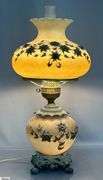 Gone With The Wind Hurricane Style Lamp, Floral Motif, 30" Tall