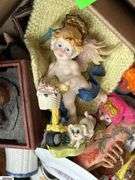 SKID With Trinkets, Candle Holders, Plate Stands, Scooby Cookie Jar, Popeye, Figural Lady Nut Cracker, Doll, Bells, Some Damage, SKID is Not Included