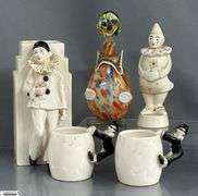 Vintage Black & White Pierrot Clown/Mime Mugs, Sigma Taste Setter Art Deco Vase, Art Glass Clown Decanter, Vandor Imports Clown Bottle