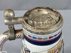 2 Baseball Steins.  Reds Stein 99 Hops House in Box and Made in Brazil Avon Baseball  Stein with Lid
