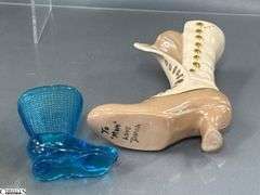 Stained Glass Religious, Lighthouse, Green Bohemian Decanter, Owl, Blue Mini Boot Vase, Trinkets