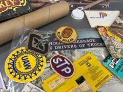 Mixed Lot of Memorabilia to Include a 1949 National Basketball Assn. Indianapolis Olympians, Inc. Butler Fieldhouse Ticket,  a Kingan's Packing Houses, Indpls., IN Boiled Ham Blotter, Motor Data Calclator, Moon Pie and 50th Anniversary of Nascar Sticker, Welcome to Truck & Bus Indpls. Manufacturing Brochures, Louis Marx & Co. American Presidents in Miniature Brochure, an Indianapolis Pacers SEALED Envelope Dated Nov. 20, '67, An Areal Photo of Indianapolis and a Metal Tin Jack Daniels with 2 Shot Glasses