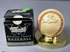 12 Signed Baseballs, 1 ASA Unsigned Softball, an Unsigned Wilson Baseball and a Stretchose Twin City's  Sanitary Tube Sock