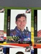 6 Uncut Sheets of Indianapolis 500 Trading Cards in a Racemaker Press Canvas Tote.  Some Cards are Autographed.  Michael Andretti, Kenny Brack, Robbie Buhl, Scott Dixon, Felipe Giaffone, Buddy Lazier, Tomas Scheckter, Eddie Chever Jr., Jeff Ward, Sam Hornish Jr.