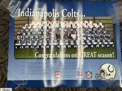 Football Memorabilia- Autographed Trading Card Don Maynard, Trading Cards for Chip Banks, Chris Hinton, Jeff Herrod, Dean Biasucci and Duane Bickett, Peyton Manning Player Card 8 of 10, Indiana Firebirds vs .Detroit Fury Game Ticket, Scout Vol. 2 Issue 1 Magazine 2009, The National Art Museum of Sport 1993 Exhibition Schedule Card, "Championapolis" Super Bowl Framed Poster (21"x17"), and Other Colts Posters
