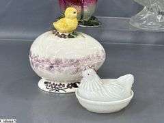 Hens On Nests, Candy Dish, Lidded Turkey, Ceramic Purse and Dress, Telephone Birds 8" Tallest