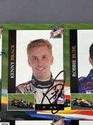 6 Uncut Sheets of Indianapolis 500 Trading Cards in a Racemaker Press Canvas Tote.  Some Cards are Autographed.  Michael Andretti, Kenny Brack, Robbie Buhl, Scott Dixon, Felipe Giaffone, Buddy Lazier, Tomas Scheckter, Eddie Chever Jr., Jeff Ward, Sam Hornish Jr.