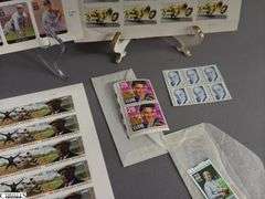 Collectible Stamps.  Includes Major League Baseball All-Stars, Negro Leagues Baseball, Indianapolis 500 Legends of Baseball, Sunday Funnies, Baseballs Legendary Playing Field, Knute Rockne 22 Cent Stamp, Lou Gehrig Cent Stamp and a Few Others