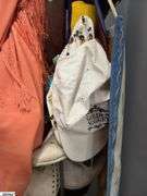 Hall Tree, Scarves, Hats, Flag, Vintage Ladies Booties, Fringe and Beaded Dresses *Need Repair and Cleaning*