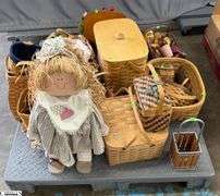 SKID with Baskets, and Faux Fruit, Breads, Wooden Doll Tallest 27", SKID is Not Included