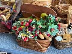 SKID with Baskets, and Faux Fruit, Breads, Wooden Doll Tallest 27", SKID is Not Included