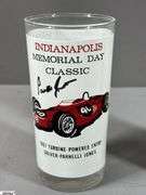 Indianapolis Memorial Day Classic 1967 Turbine-Powered Parnelli Jones Autographed Glass and a 7 UP Souvenir Bottle 500 Mile Race May 27, 1979 Autographed