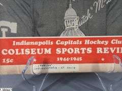 Old Hockey Memorabilia Including Six 1948 Indianapolis Ice Trading Cards, Indpls. Capitals - American Hockey League 1946-1947 Team Photo, Indpls. Capitals Hockey Club Coliseum Sports Review 1944-1945, and an Indpls. Star This Week Magazine Dated December 3, 1950 with a Hockey Cover