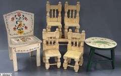 Wooden Doll Dining Set, Painted Chair and Table